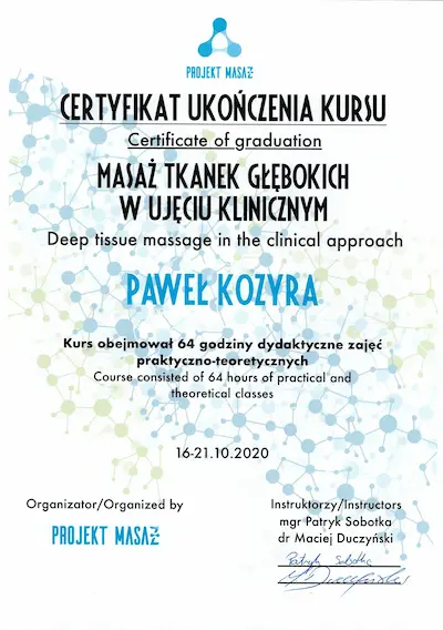 Certyfikat Masaż Tkanek Głębokich
